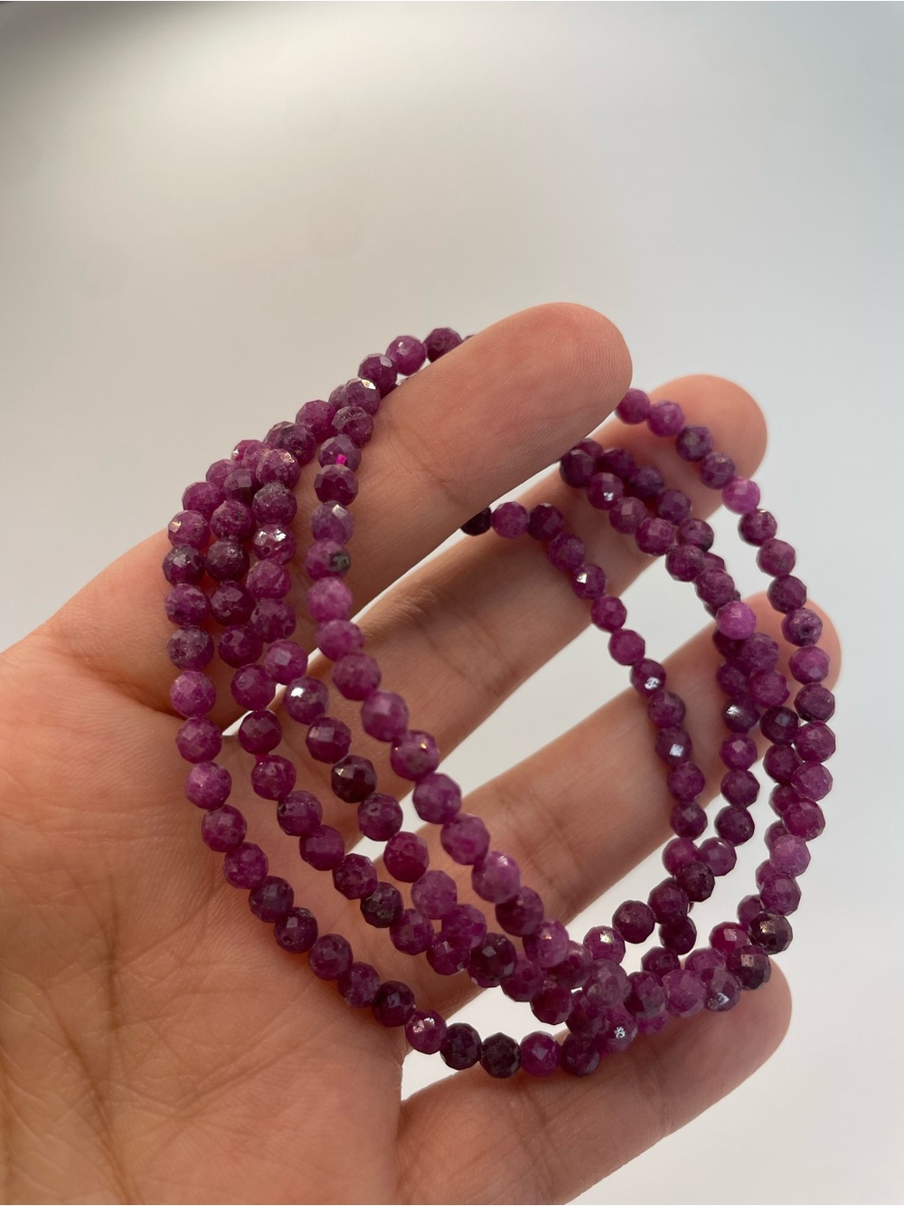 ONE Faceted Ruby Beaded Stretch Bracelet- 4mm (0183) - Picture 2 of 4